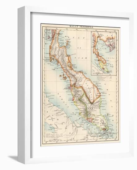 Map of Malay Peninsula, 1870s-null-Framed Giclee Print