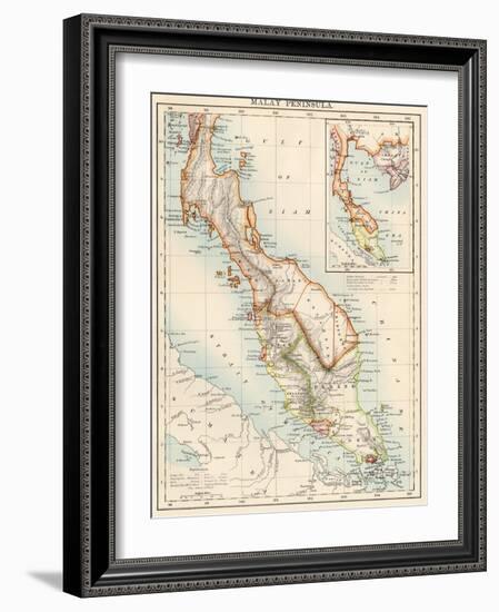 Map of Malay Peninsula, 1870s-null-Framed Giclee Print