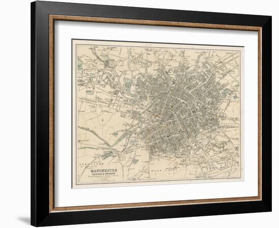 Map of Manchester and Its Environs-J. Bartholomew-Framed Art Print