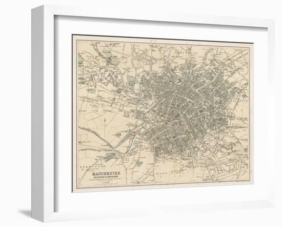 Map of Manchester and Its Environs-J. Bartholomew-Framed Art Print