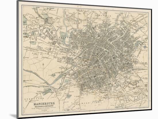 Map of Manchester and Its Environs-J. Bartholomew-Mounted Art Print