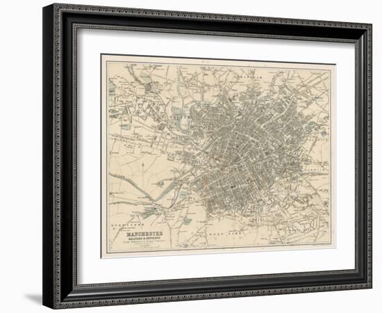 Map of Manchester and Its Environs-J. Bartholomew-Framed Art Print