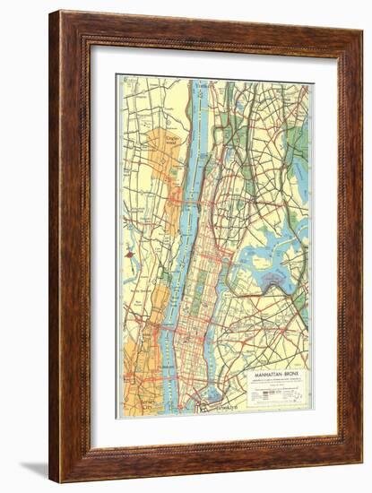 Map of Manhattan and Bronx, New York-null-Framed Art Print