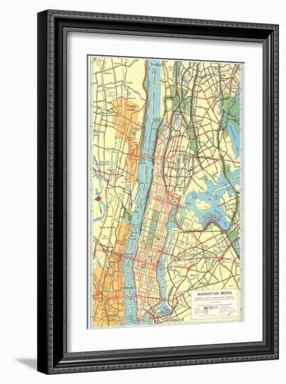 Map of Manhattan and Bronx, New York-null-Framed Art Print