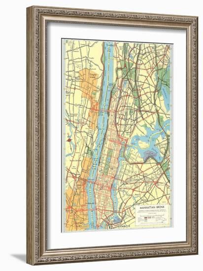 Map of Manhattan and Bronx, New York-null-Framed Art Print