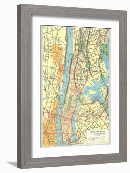 Map of Manhattan and Bronx, New York-null-Framed Art Print