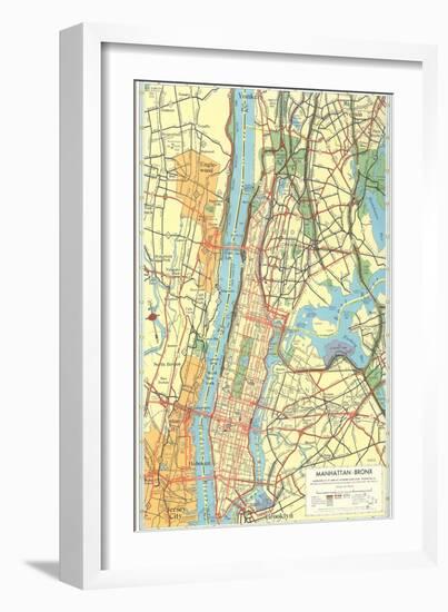 Map of Manhattan and Bronx, New York-null-Framed Art Print