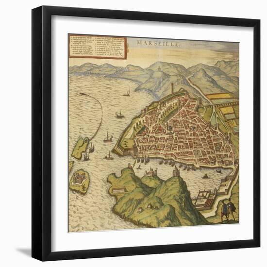 Map of Marseille from Civitates Orbis Terrarum-null-Framed Giclee Print