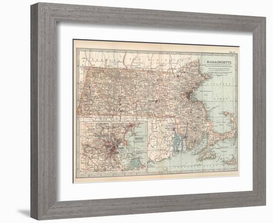 Map of Massachusetts, United States. Inset of Boston and Vicinity-Encyclopaedia Britannica-Framed Art Print