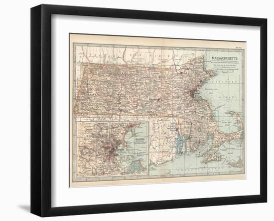 Map of Massachusetts, United States. Inset of Boston and Vicinity-Encyclopaedia Britannica-Framed Art Print