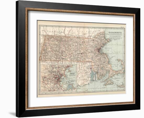 Map of Massachusetts, United States. Inset of Boston and Vicinity-Encyclopaedia Britannica-Framed Art Print