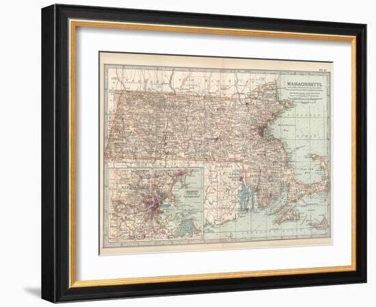 Map of Massachusetts, United States. Inset of Boston and Vicinity-Encyclopaedia Britannica-Framed Art Print