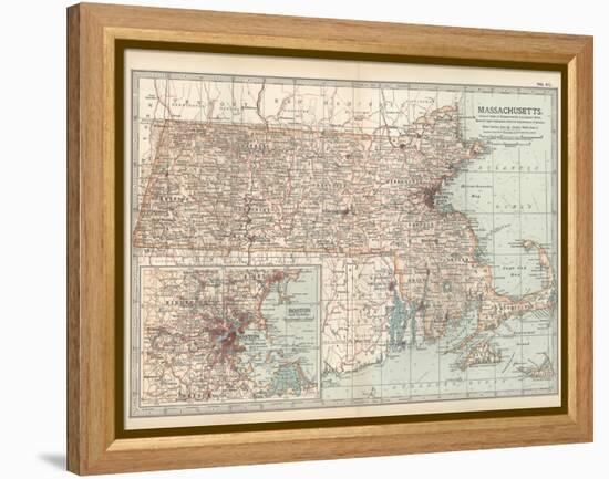 Map of Massachusetts, United States. Inset of Boston and Vicinity-Encyclopaedia Britannica-Framed Stretched Canvas