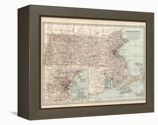 Map of Massachusetts, United States. Inset of Boston and Vicinity-Encyclopaedia Britannica-Framed Stretched Canvas