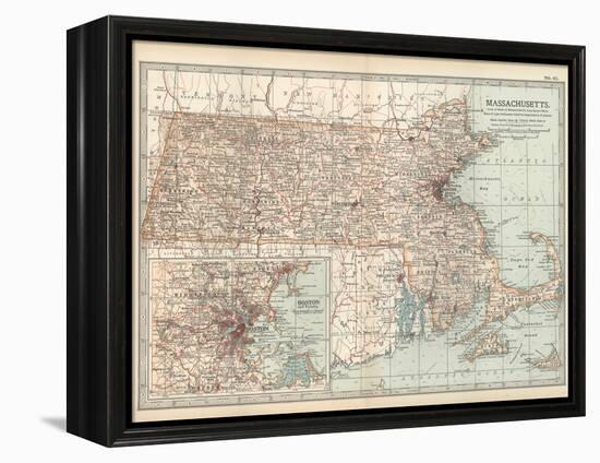 Map of Massachusetts, United States. Inset of Boston and Vicinity-Encyclopaedia Britannica-Framed Stretched Canvas