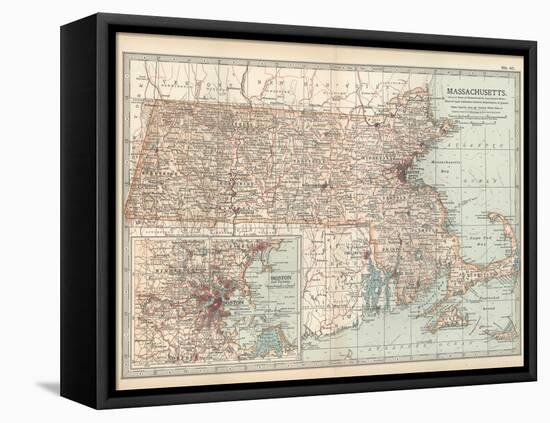 Map of Massachusetts, United States. Inset of Boston and Vicinity-Encyclopaedia Britannica-Framed Stretched Canvas