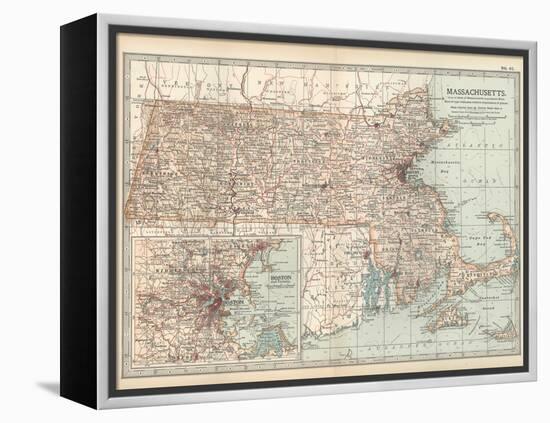 Map of Massachusetts, United States. Inset of Boston and Vicinity-Encyclopaedia Britannica-Framed Stretched Canvas