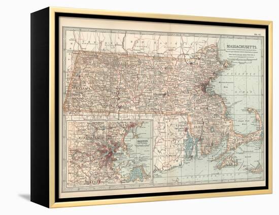 Map of Massachusetts, United States. Inset of Boston and Vicinity-Encyclopaedia Britannica-Framed Stretched Canvas