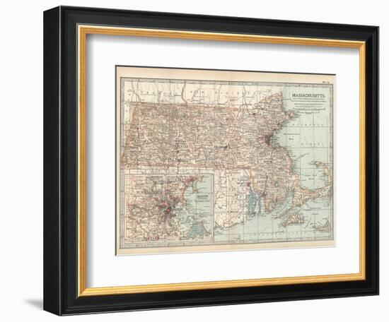 Map of Massachusetts, United States. Inset of Boston and Vicinity-Encyclopaedia Britannica-Framed Art Print