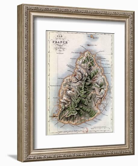 Map of Mauritius, Illustration from "Paul et Virginie" by Henri Bernardin de Saint-Pierre, 1836-A.h. Dufour-Framed Giclee Print