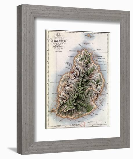 Map of Mauritius, Illustration from "Paul et Virginie" by Henri Bernardin de Saint-Pierre, 1836-A.h. Dufour-Framed Giclee Print