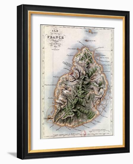 Map of Mauritius, Illustration from "Paul et Virginie" by Henri Bernardin de Saint-Pierre, 1836-A.h. Dufour-Framed Giclee Print