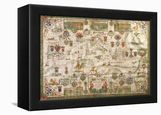 Map of Mediterranean Sea by Francois Ollive, Marseille, 1664-null-Framed Premier Image Canvas