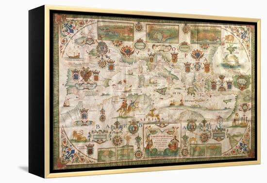 Map of Mediterranean Sea by Francois Ollive, Marseille, 1664-null-Framed Premier Image Canvas