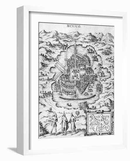 Map of Mexico, from "Civitates Orbis Terrarum" by Georg Braun and Frans Hogenberg c. 1572-Joris Hoefnagel-Framed Giclee Print