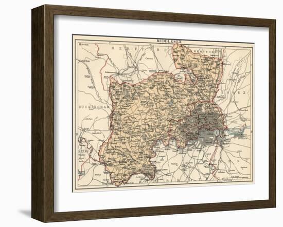 Map of Middlesex, England, 1870s-null-Framed Giclee Print