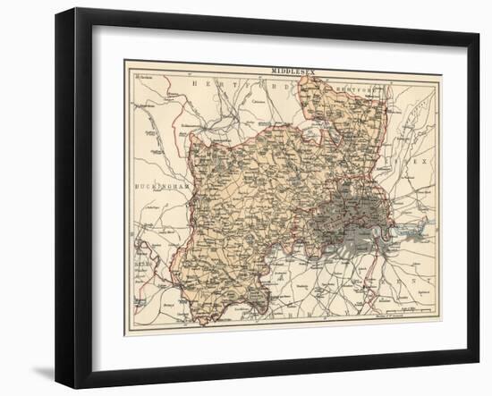 Map of Middlesex, England, 1870s-null-Framed Giclee Print