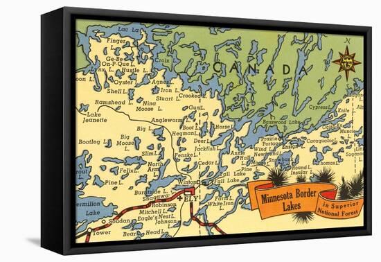 Map of Minnesota Border Lakes-null-Framed Stretched Canvas