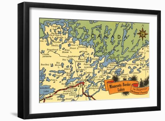 Map of Minnesota Border Lakes-null-Framed Art Print