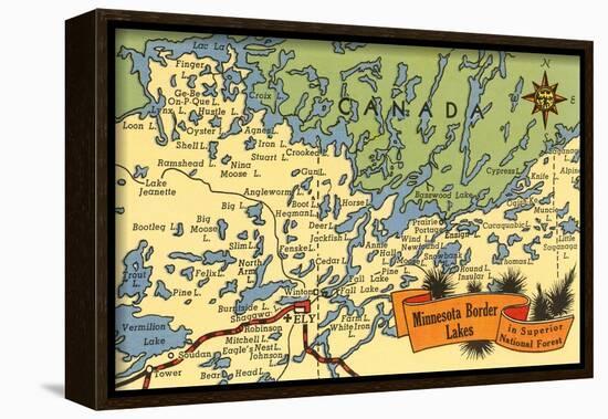 Map of Minnesota Border Lakes-null-Framed Art Print