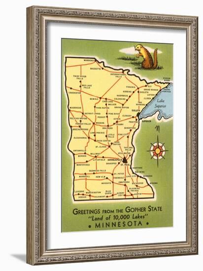 Map of Minnesota-null-Framed Art Print