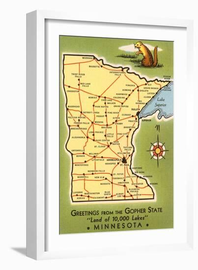 Map of Minnesota-null-Framed Art Print