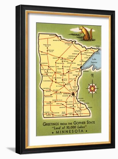 Map of Minnesota-null-Framed Art Print