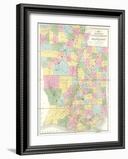 Map of Mississippi, Louisiana and Arkansas, c.1839-David H^ Burr-Framed Art Print