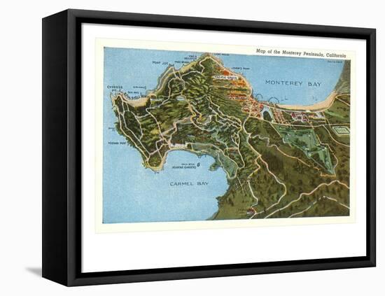 Map of Monterey Peninsula, California-null-Framed Stretched Canvas