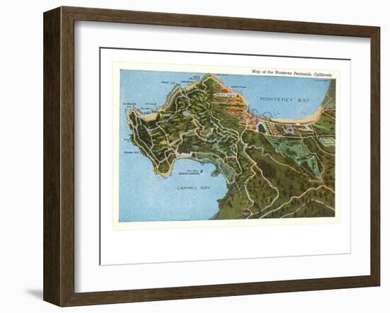 Map of Monterey Peninsula, California-null-Framed Art Print