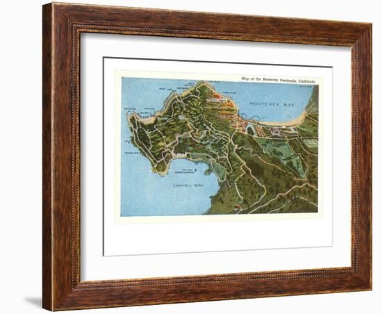 Map of Monterey Peninsula, California-null-Framed Art Print