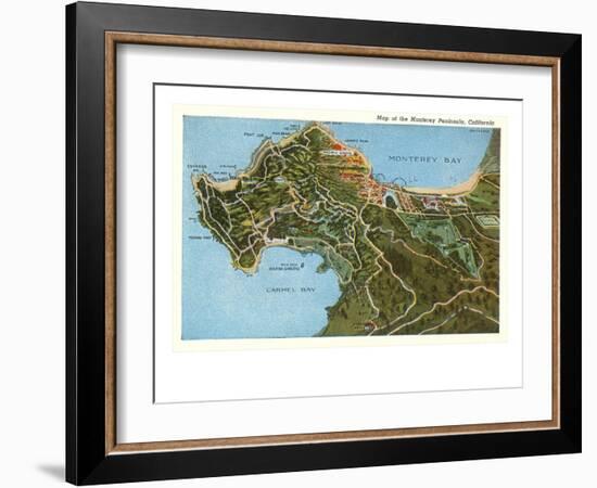 Map of Monterey Peninsula, California-null-Framed Art Print