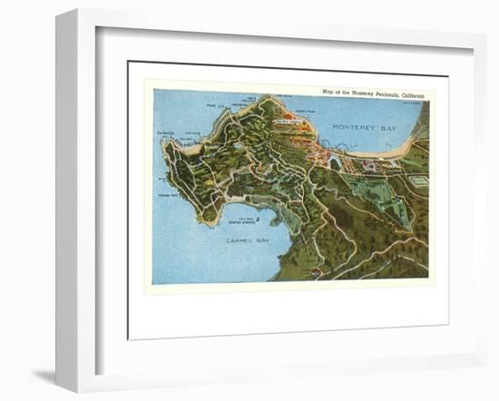 Map of Monterey Peninsula, California-null-Framed Art Print