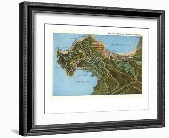 Map of Monterey Peninsula, California-null-Framed Art Print