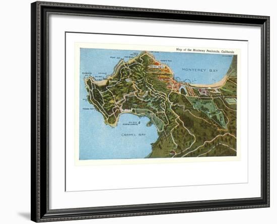 Map of Monterey Peninsula, California-null-Framed Art Print