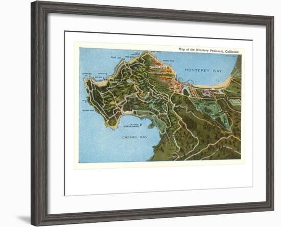 Map of Monterey Peninsula, California-null-Framed Art Print