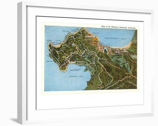 Map of Monterey Peninsula, California-null-Framed Art Print