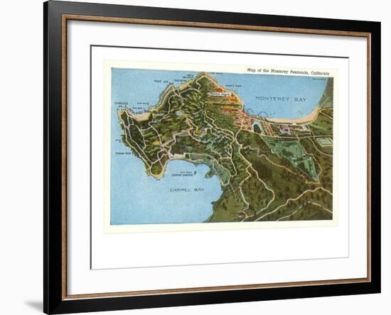 Map of Monterey Peninsula, California-null-Framed Art Print