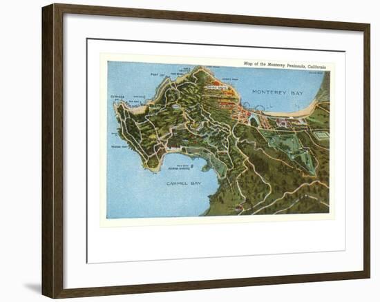 Map of Monterey Peninsula, California-null-Framed Art Print