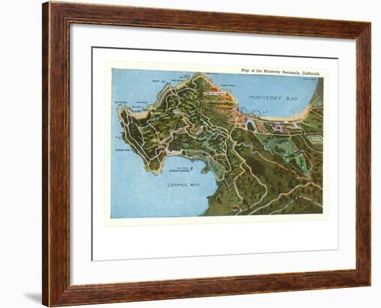 Map of Monterey Peninsula, California-null-Framed Art Print